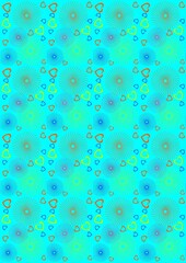 Colorful abstract pattern with hearts on a blue background  
