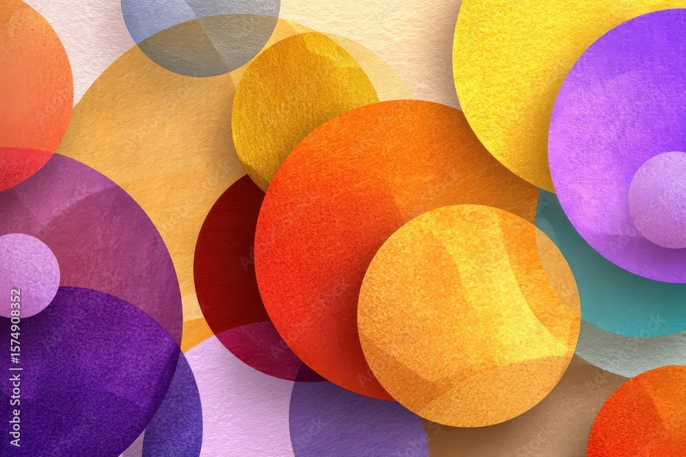 Poster abstract design with overlapping colorful circles and textured background