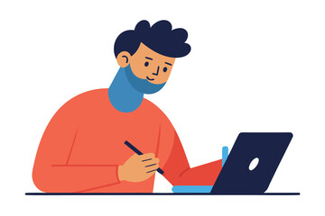 Person sketching on digital tablet with laptop stylus