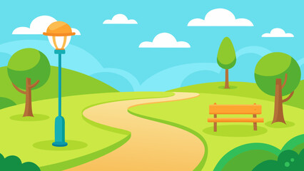 Fototapeta premium A vibrant summer landscape with green trees, a clear sky, and rolling hills under a bright sun