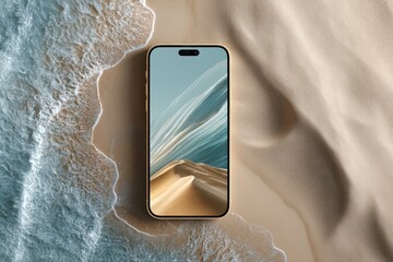 Scenic beach landscape with winding water channel and white sand dunes