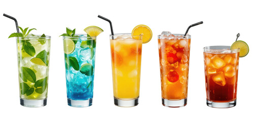 Refreshing Summer Cocktails Displayed in Glasses Against a Bright Background