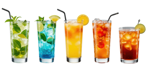 Refreshing Summer Cocktails Displayed in Glasses Against a Bright Background