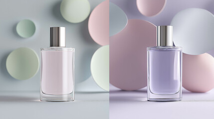 perfume bottle on a background with soft circular gradient shapes