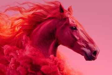 red fiery horse on pink background, abstract, symbol of 2026 year