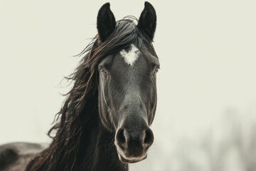 black horse with white sign on forehead outdoor