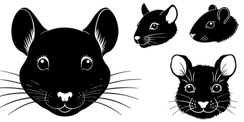 Collection of black silhouette rodent faces including a large front view and smaller side views