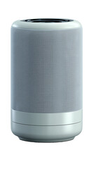 A compact cylindrical speaker with dramatic contours and high-quality textures that visually elevate with a gravity-defying floating appearance. Every detail of the speaker is crisp and clear, with no