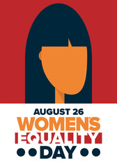 Women's Equality Day in United States. Female holiday, celebrated annually in August 26. Women right history month. Feminism concept. Poster, greeting card, banner and background. Vector illustration