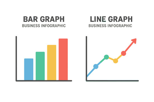Templates for bar graphs and line graphs, along with business infographics and vector illustrations, are available, including a set of graphs and charts, to display statistics and data through