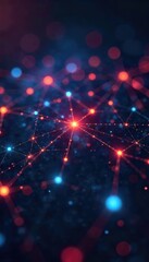 Obraz premium Abstract network nodes glowing brightly, interconnected lines forming a complex web symbolizing innovative technological connection and data flow , development, technology, science