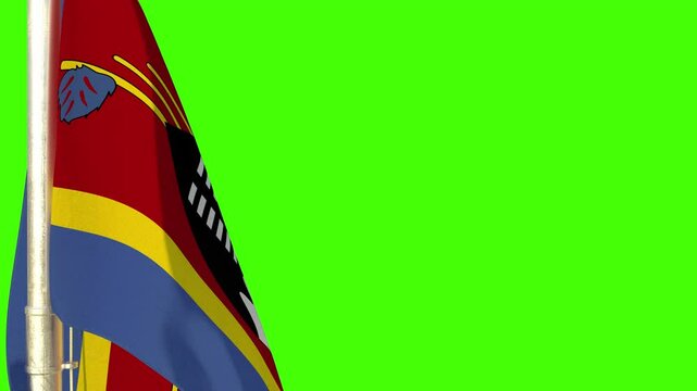 hanging Swaziland flag waving on chroma key screen, isolated