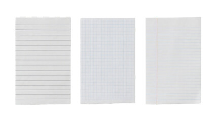 lined paper sheets isolated on transparent white background