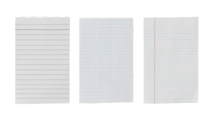 lined paper sheets isolated on transparent white background