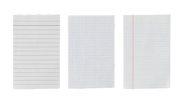 lined paper sheets isolated on transparent white background