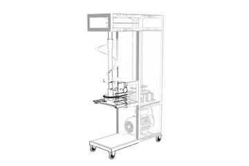 Future Industry Packaging Automation Wireframe - Enterprise Solution for Advanced Manufacturing and Assembly Line - Technical Illustration of Sophisticated Production Machinery on Transparent PNG.