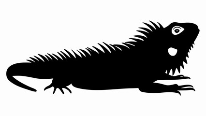 Naklejka premium Silhouette of an iguana with spiky scales running down its back and a curled tail on white background