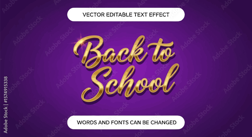 Fototapete back to school gold text effect vector editable design template for education and learning resources