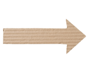 Brown cardboard arrow on transparent background. PNG 