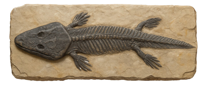 Fossil of Tiktaalik with fin-like limbs and flat head from Devonian deposits