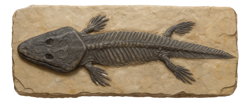 Fossil of Tiktaalik with fin-like limbs and flat head from Devonian deposits