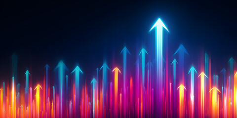 abstract neon many arrow up illustration background banner, concept of business economy finance growth progress achievement, going forward corporate success