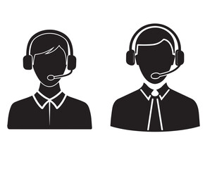 Call center operator with headset providing customer support illustration, customer care icon