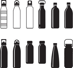 Set of black and white cosmetic bottles vector isolated containers with caps and labels illustration
