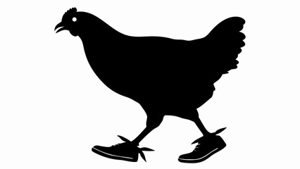 Silhouette of a chicken walking with shoes on a white background in a comical and whimsical style image