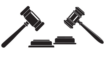 Gavel and hammer isolated on white background illustration of black metal tools with handles for construction and repair work