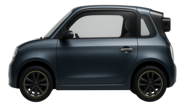 Microcar with a transparent rear hatch and a rear-mounted camera system