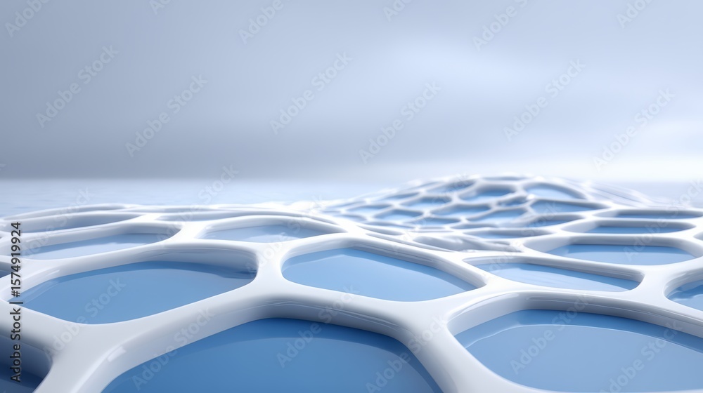 Poster the image is a computer generated image of a blue and white ocean with a white and blue pattern. the