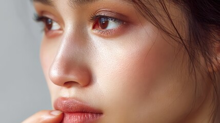 Naklejka premium Woman with a very pretty face and a nice smile. She has a very nice nose and a nice mouth