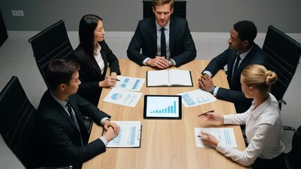 A diverse team of business professionals analyzing growth charts in a modern conference room. - Powered by Adobe