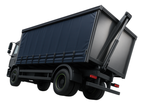 Curtain-sided tipper lorry with hydraulic lifting mechanism