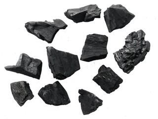 Natural wood charcoal is traditional charcoal made using hardwood isolated on a white background....