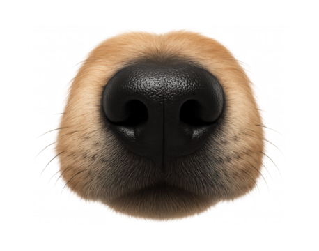 Canine snout with black, wet nose pad and visible whisker follicles