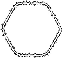 Stylized curved lines forming a six-sided polygon with sharp protrusions along the edges.