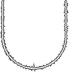 Curved lines forming an arc with sharp, pointed edges creating a U-shaped line with a dynamic flow.