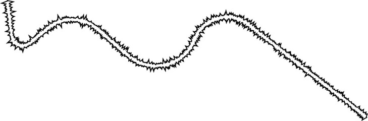 Curved wave-like path interrupted by sharp angular breaks and jagged edges, forming a broken wave shape.