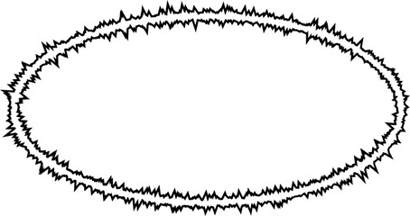 Curved lines forming a sharp-edged oval shape with a smooth flow and rounded structure.