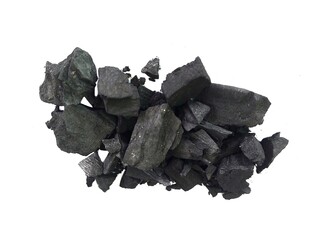 Natural wood charcoal is traditional charcoal made using hardwood isolated on a white background....