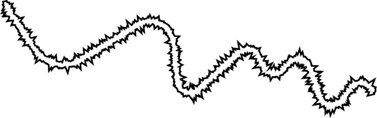 A curved line divided into two distinct sections with sharp interruptions and transitions, creating a fragmented path.