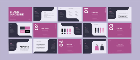 Complete Brand Guidelines layout, Modern Brand manual Guidelines Presentation, premium brand strategy design. Logo guideline book.