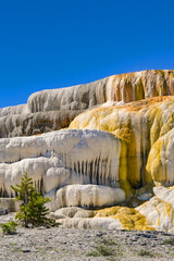 Scenic view of the limestone formations at the Travertine Terraces at Mammoth Hot Springs in Yellowstone National Park