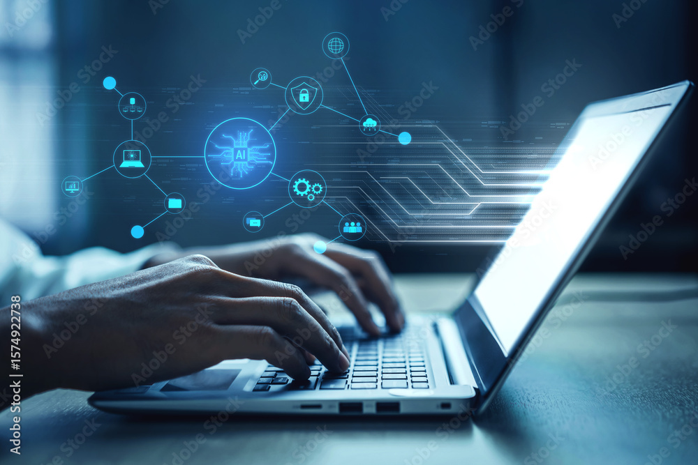 Poster ai network system connects data, security, communication, and intelligence. ai network system enable