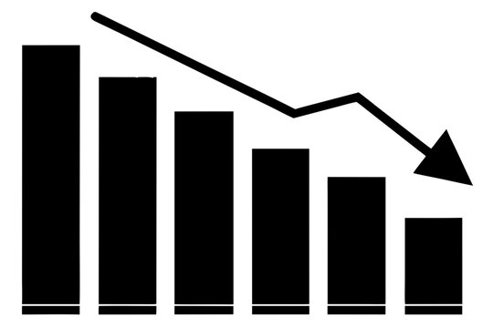 Declining business chart with arrow decrease silhouette vector illustration