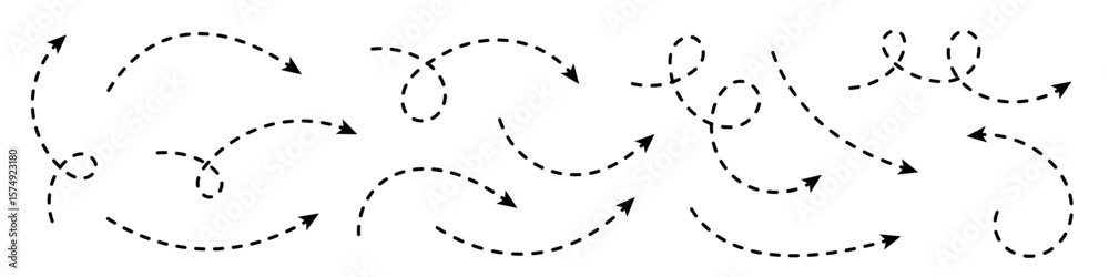 Wall mural set of curved arrows with dashed lines.