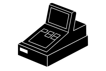 Cash register machine device business equipment silhouette vector illustration