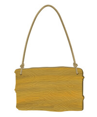 A blank wooden board for text that is hung with a string. On an isolated transparent background. Template for banner, poster, etc.